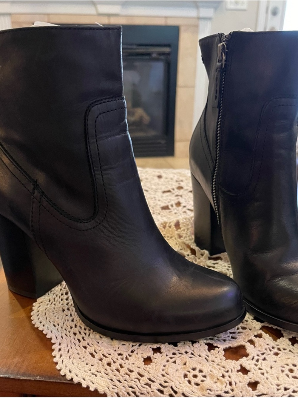 Frye Black Leather Block Heel Ankle Boots